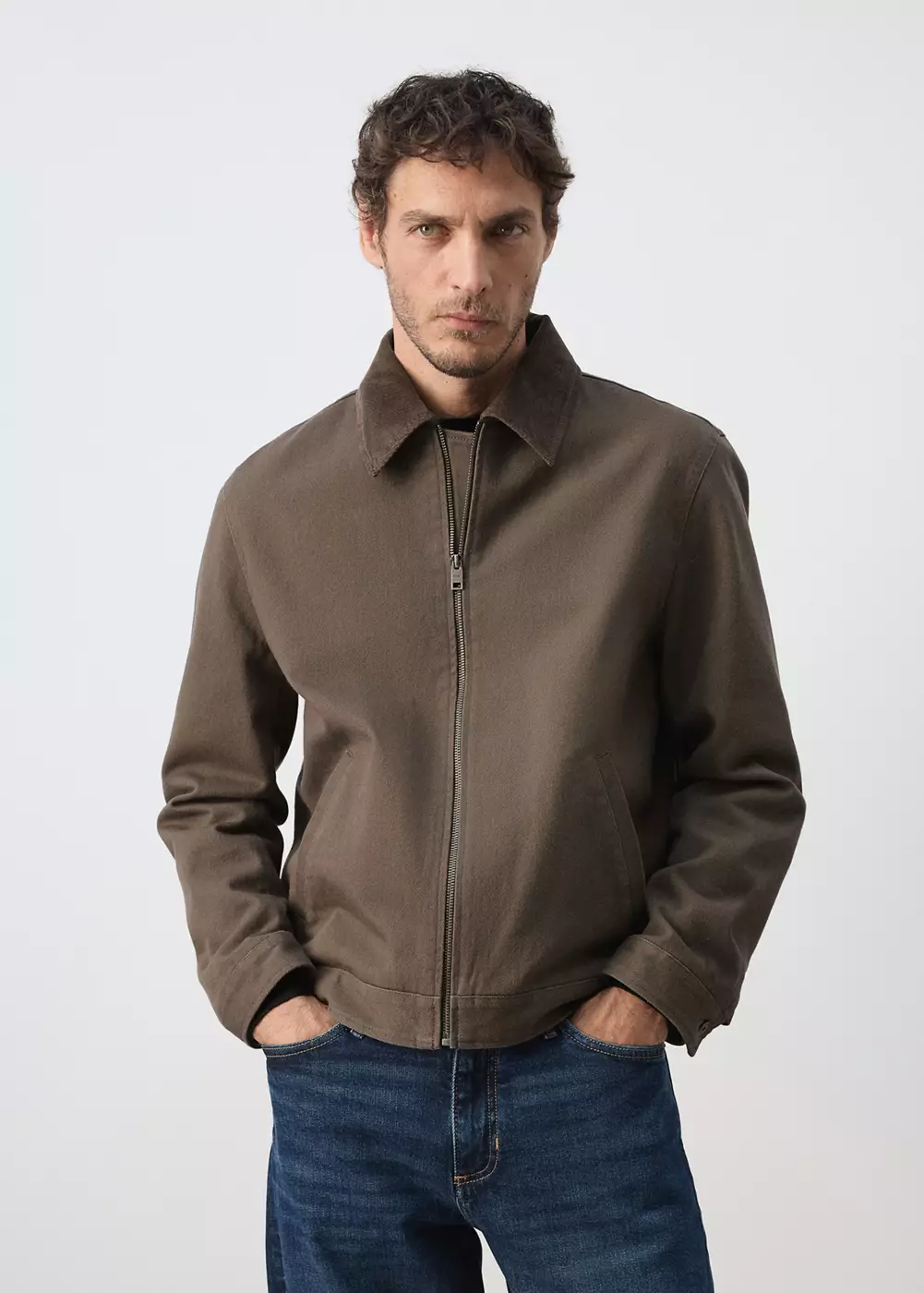 Veste en jean col velours côtelé, MANGO MAN