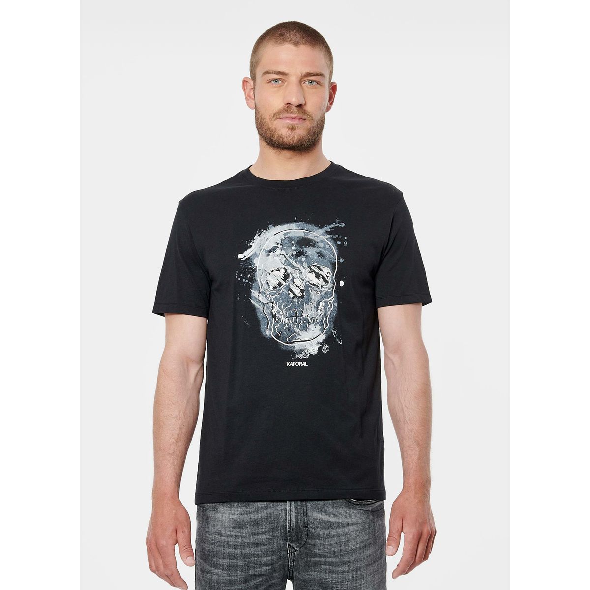 T-shirt noir Homme en 100% coton Leres - Kaporal