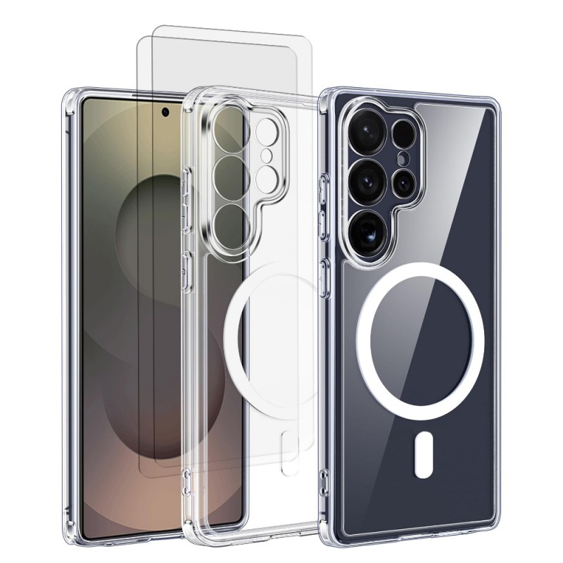 Coque Anti-choc Magnétique compatible Magsafe pour Galaxy S25 Ultra Transparente + 2 vitres, EVETANE