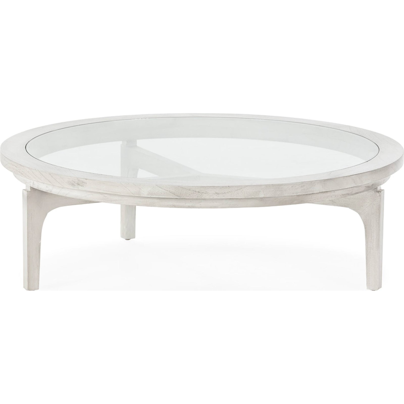 Table basse ronde en cèdre et verre, RECOLLECTION