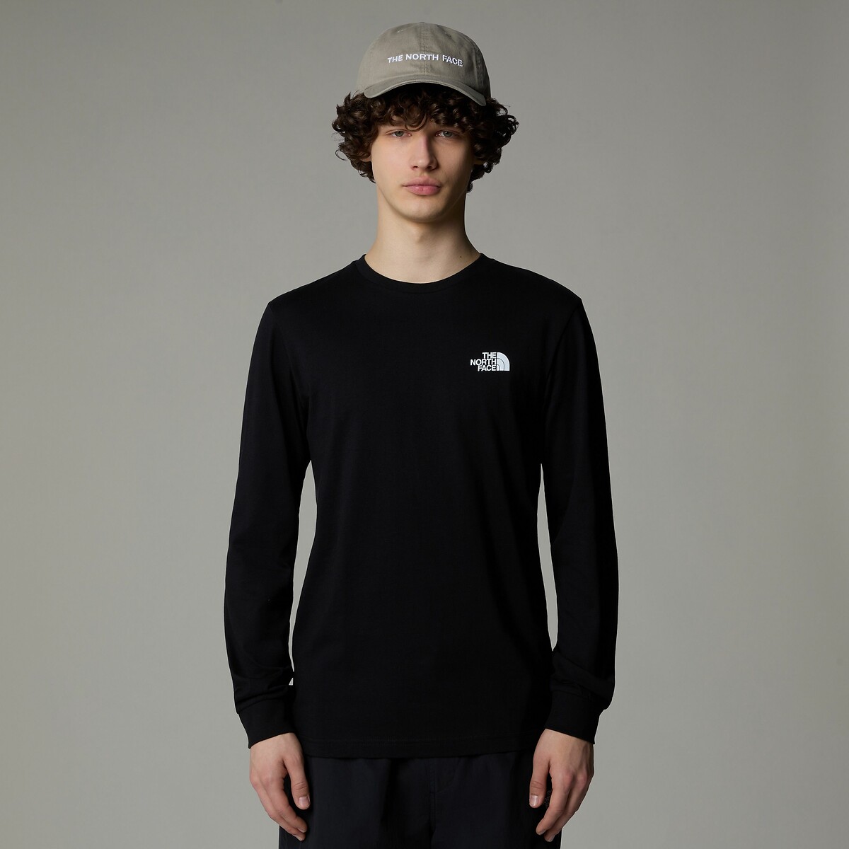 Red Box Cotton T-Shirt with Logo Print and Long Sleeves, THE NORTH FACE