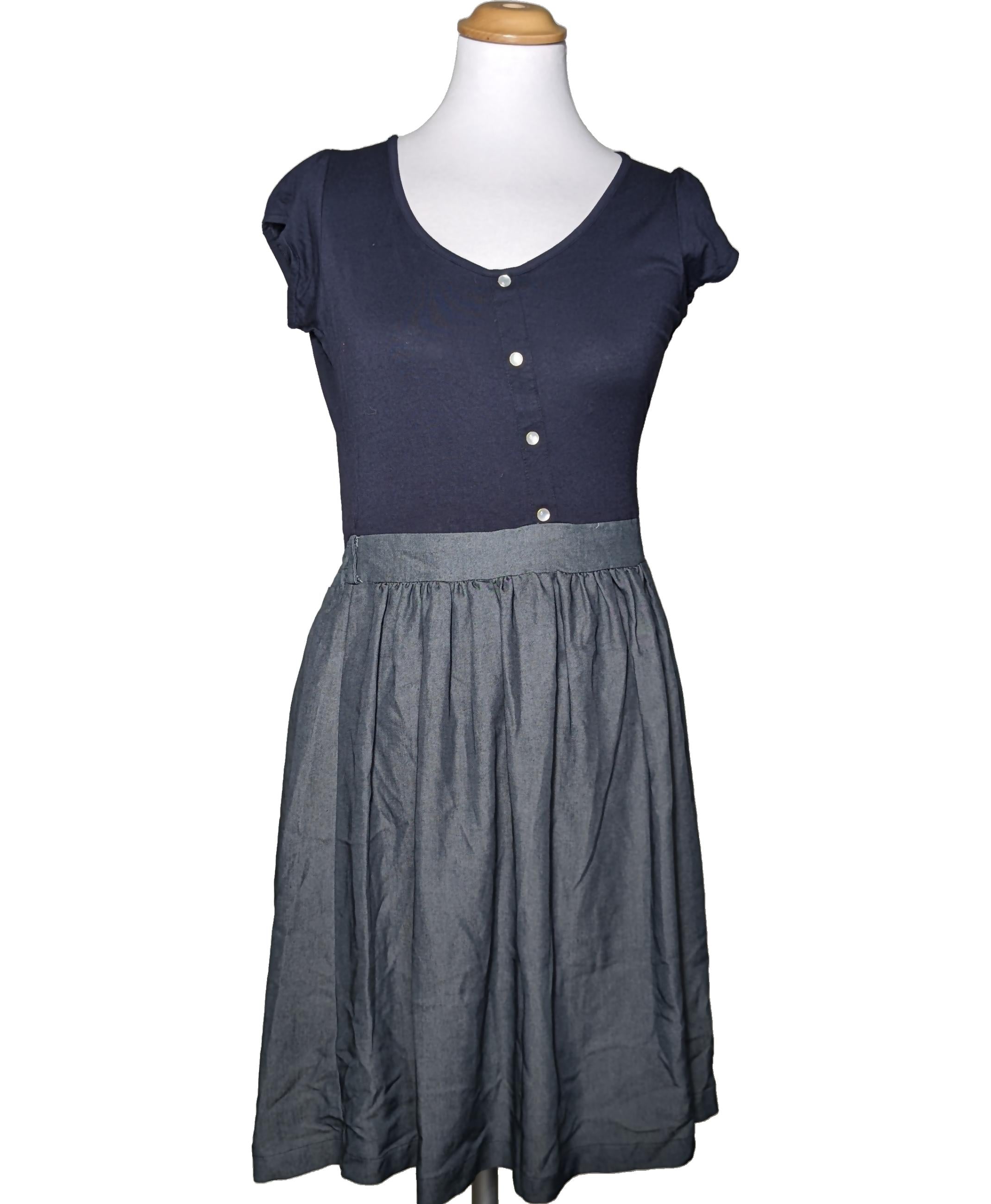 Robe Promod Taille 36 Bleu Foncé à Motifs Fleurs - Mi-longue Avec Poches - Occasion Très Bon état