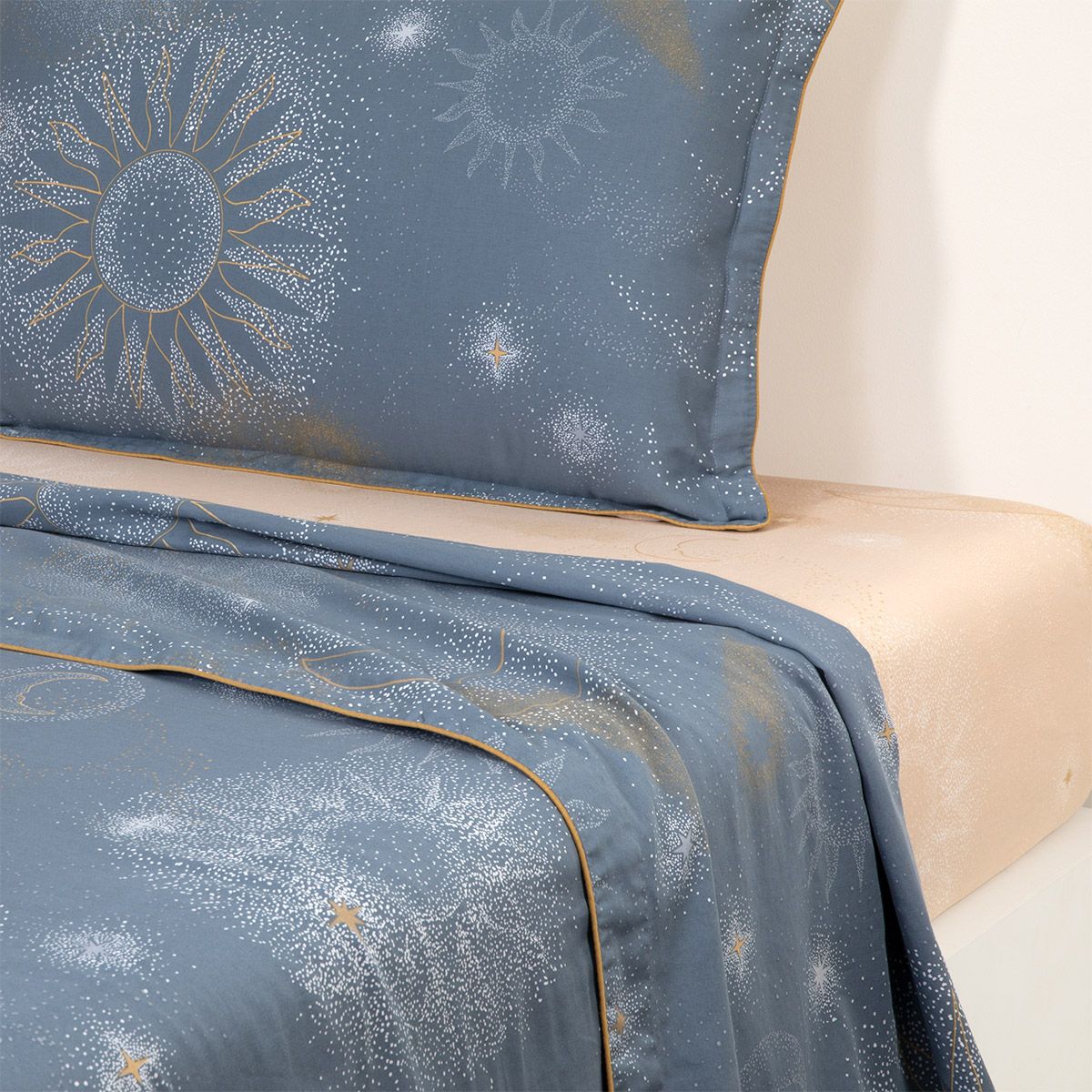 Drap Plat Lyocell Margot 240x300cm - Réversible Bleu/Beige - Microfibre