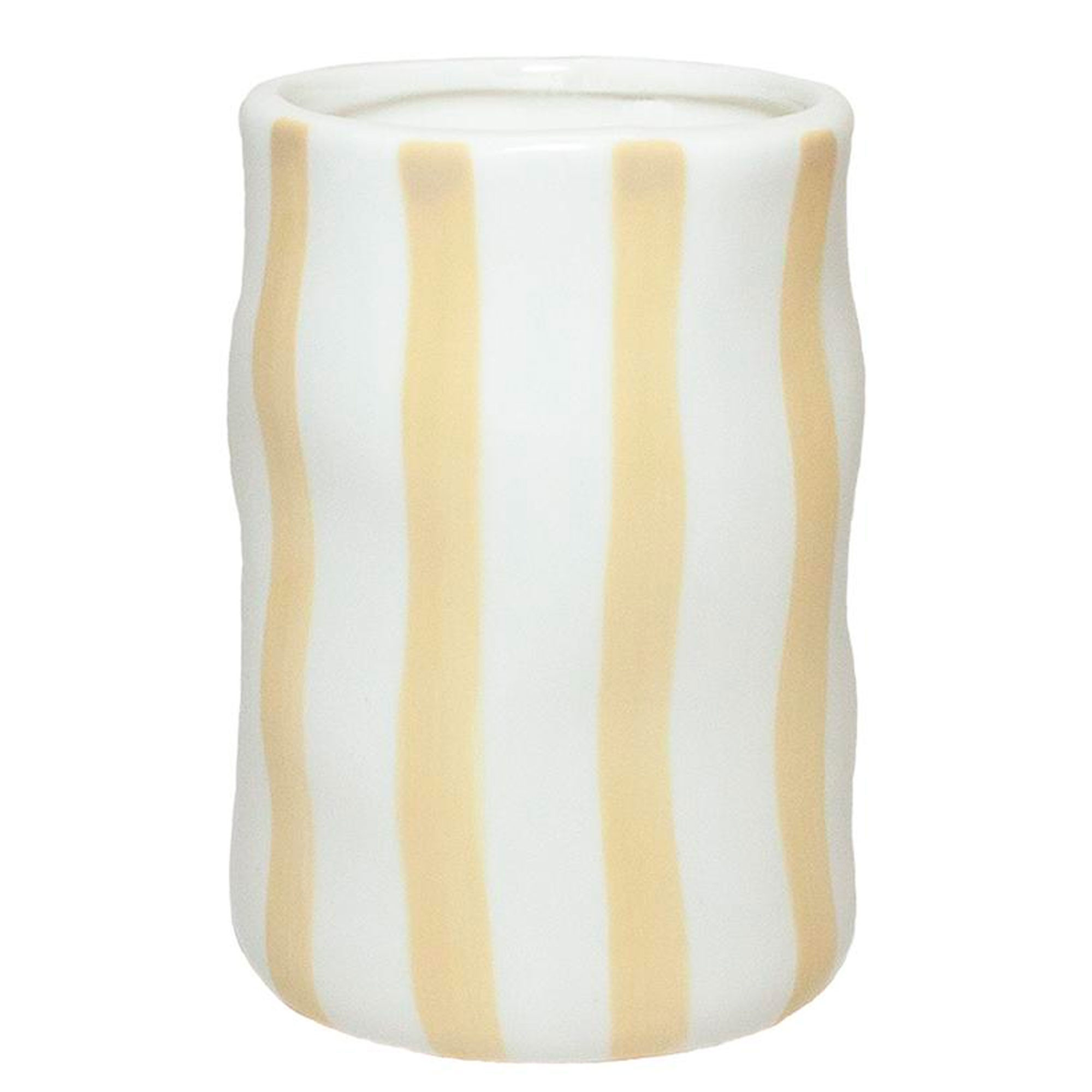Porte brosse à dents en céramique rayures jaune et blanc 8x8x11cm, WADIGA