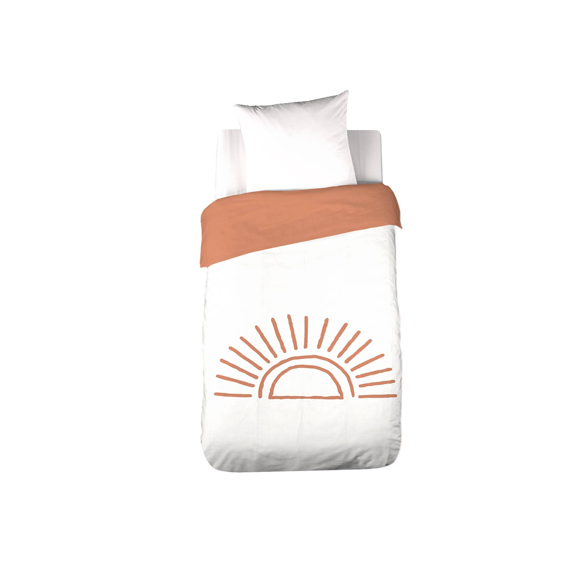 Parure de lit coton tufté réversible imprimé soleil blanc/terracotta 1 place 140 x 200cm SOLINO, SWEEEK