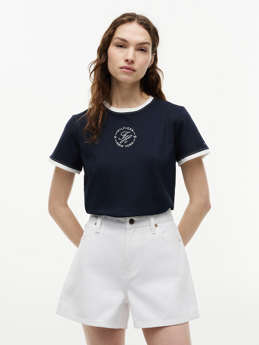 T-shirt col rond contrasté avec logo , TOMMY HILFIGER