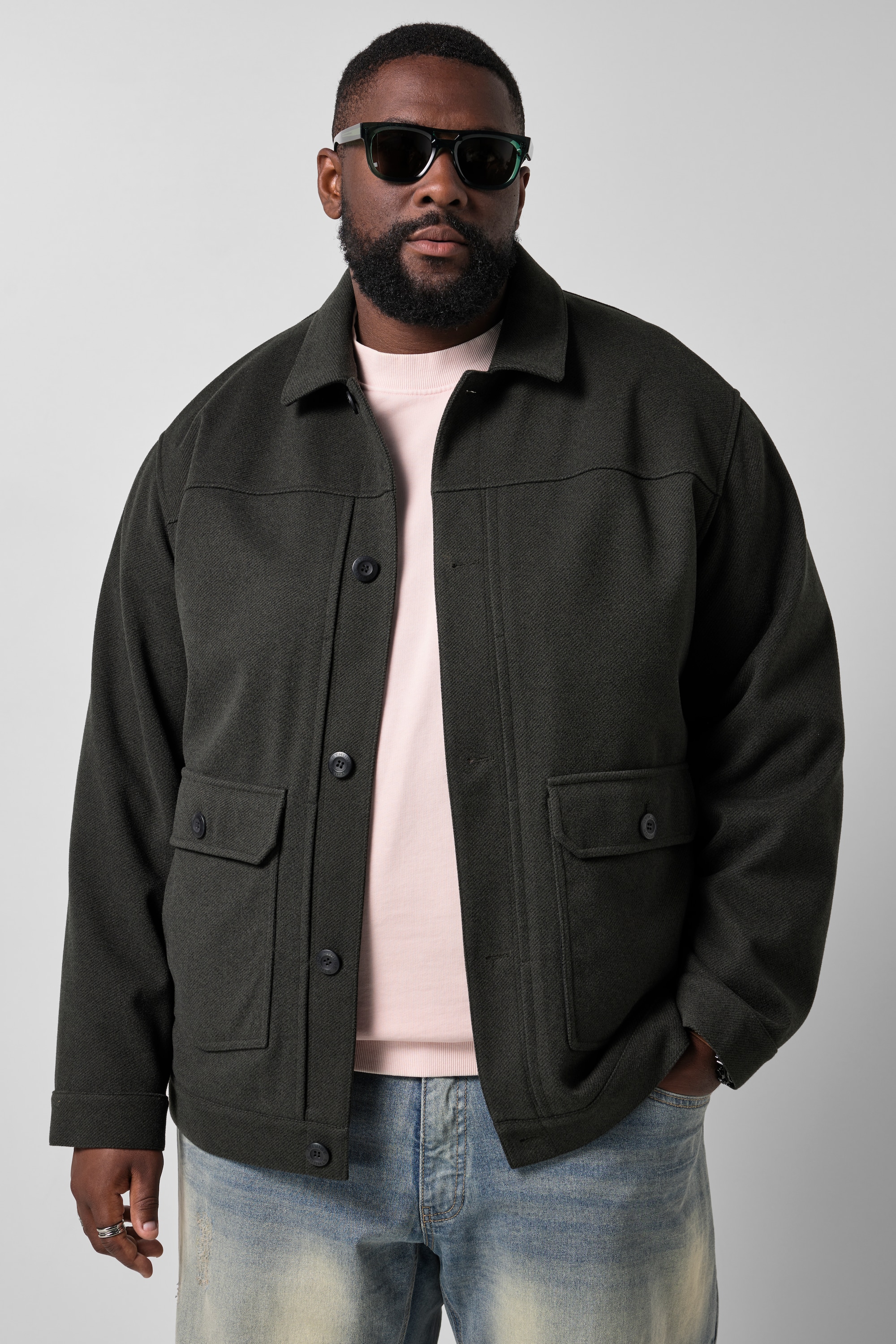 Veste aspect laine, col chemise, STHUGE