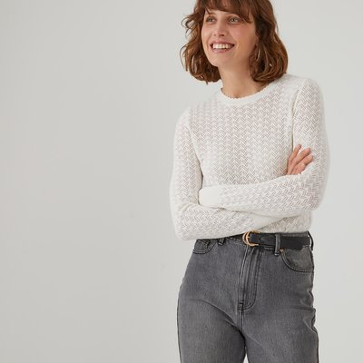 Cotton Pointelle Knit Jumper with Crew Neck LA REDOUTE COLLECTIONS