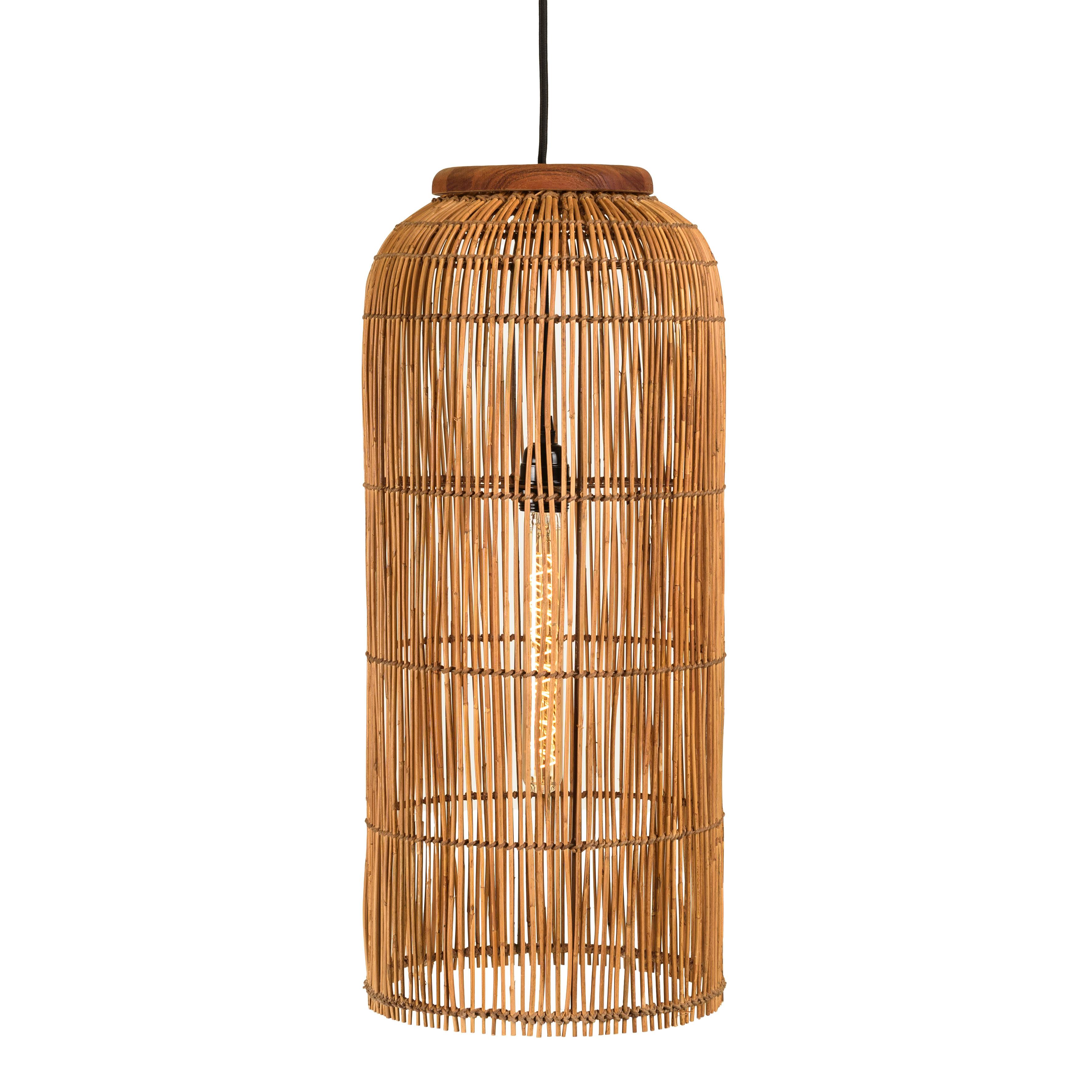 Suspension 28x28cm en rotin couleur naturelle et bois de teck recyclé SWING, PIER IMPORT