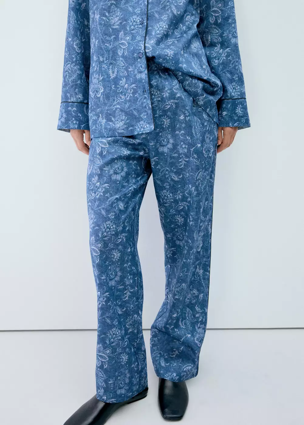 Pantalon pyjama imprimé passepoil, MANGO