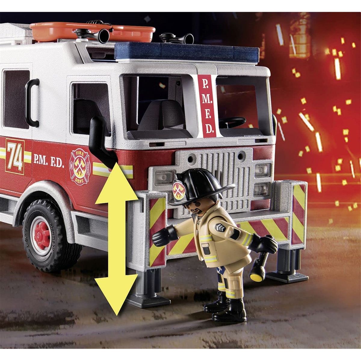 Playmobil 70935 camion de pompiers avec échelle - city action - les pompiers  - secours américain effets lumineux Playmobil