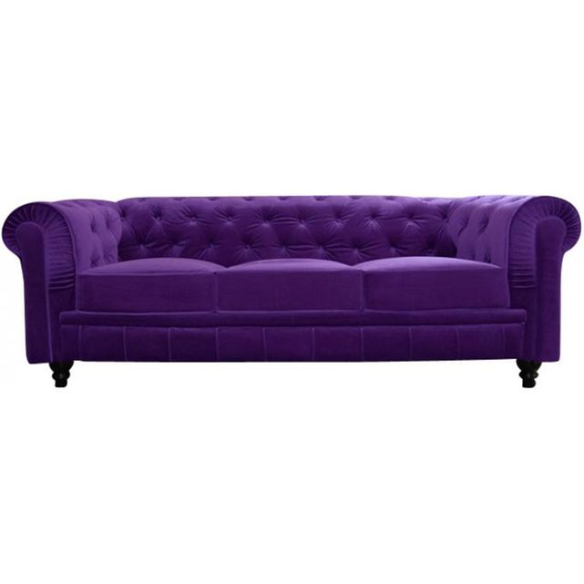 canape chesterfield velours capitonne violet 3 places city