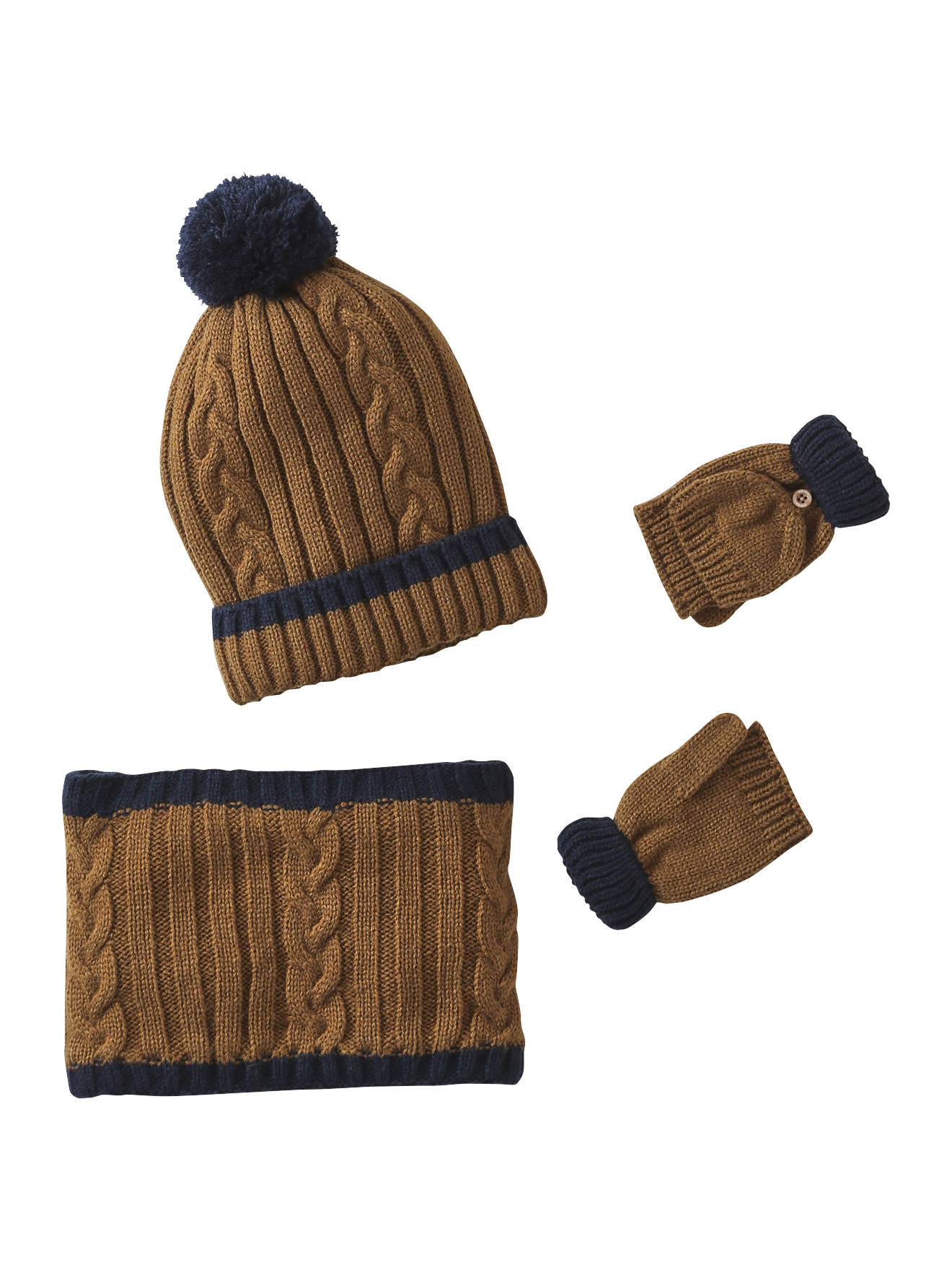 Ensemble torsadé bonnet + snood + moufles/gants, VERTBAUDET