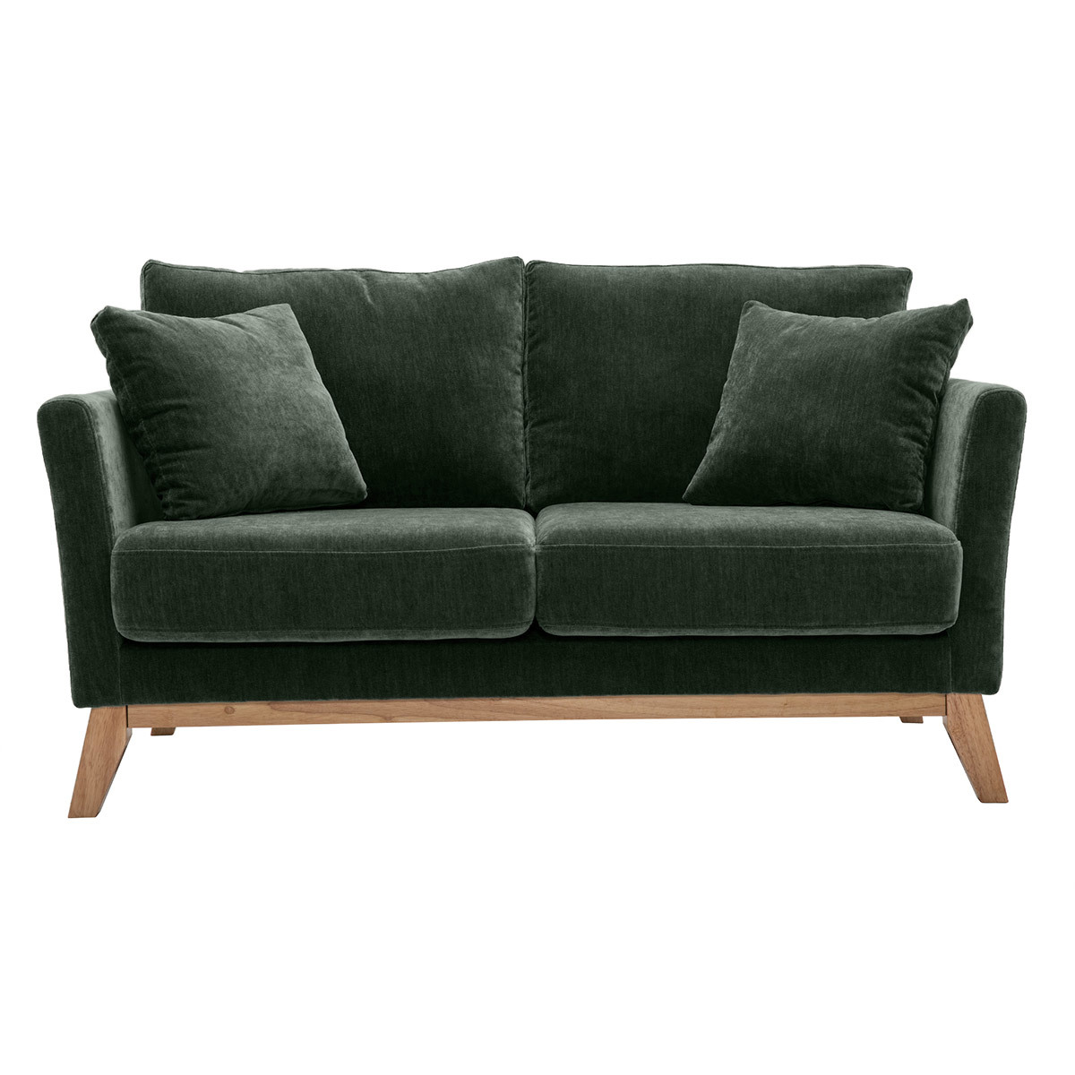 Canapé scandinave déhoussable 2 places en tissu chenille terre brûlée et bois clair OSLO, MILIBOO