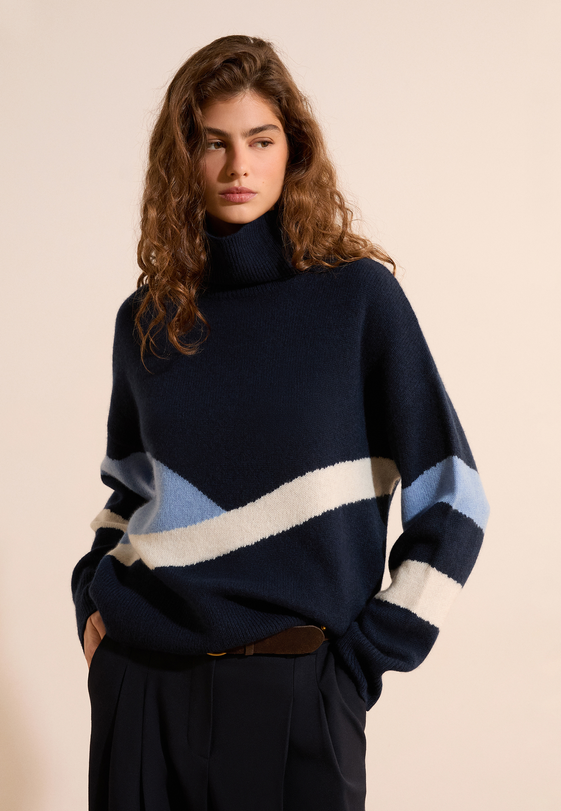 Pull col roulé rayé 100% cachemire SIMONETTA ROUL, ETAM