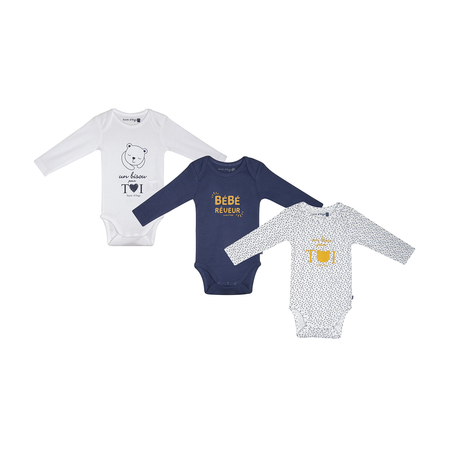 Lot de 3 bodies maidi manches longues, SUCRE D'ORGE
