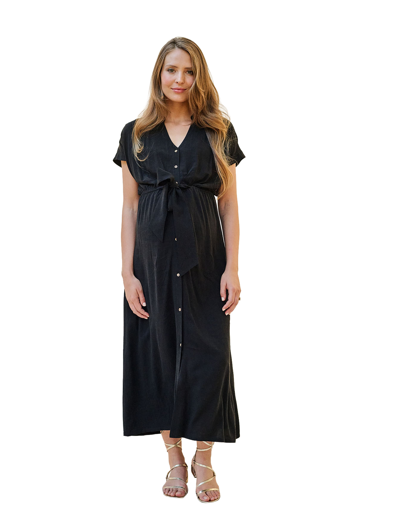 Robe chemise longue en lin mélangé grossesse et allaitement, ENVIE DE FRAISE