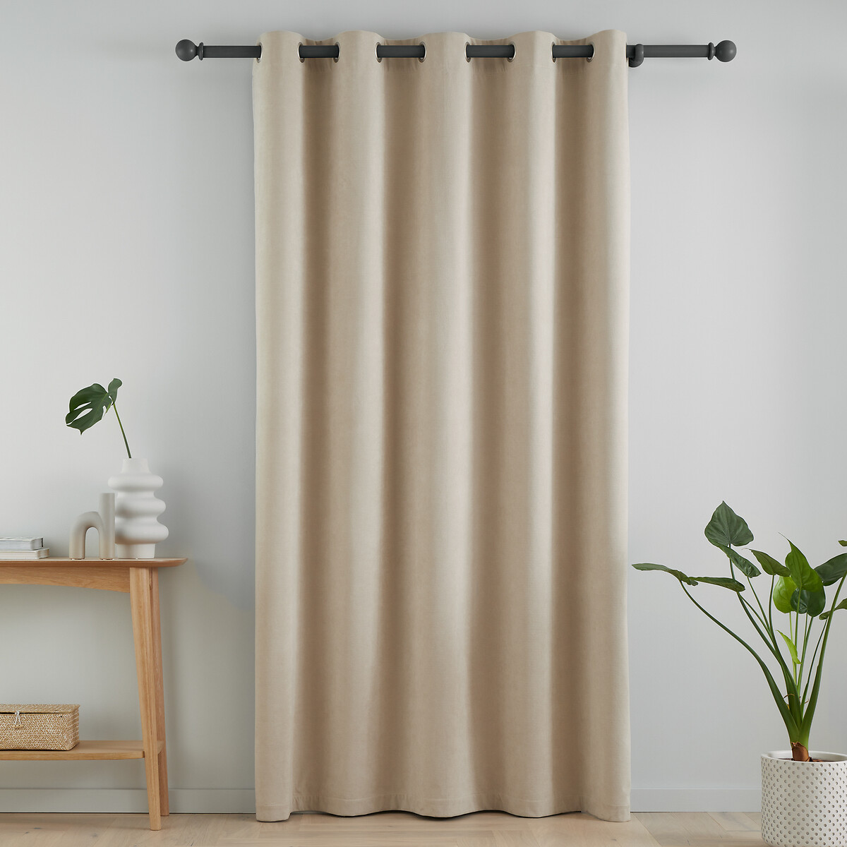 100% Blackout French Door Curtains | Linen Textured Thermal Insulated Drapes | No Rod Needed, W34 X L68 Inch, Black