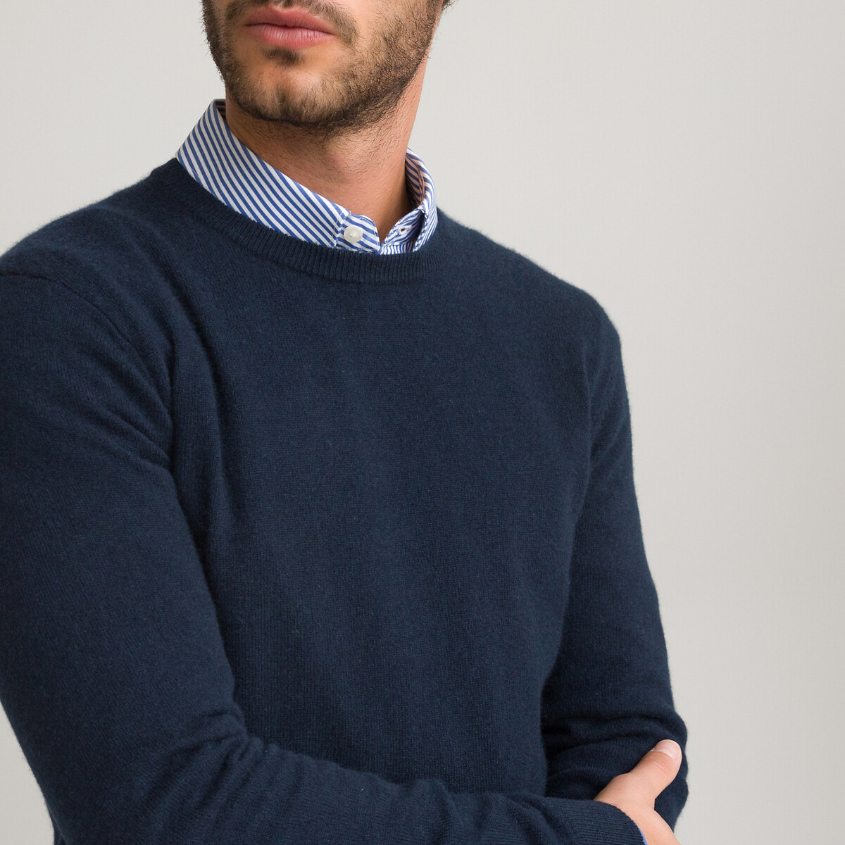 Suéter de cuello redondo en mezcla de cachemir con motivo Monograma -  Hombre - Ready to Wear
