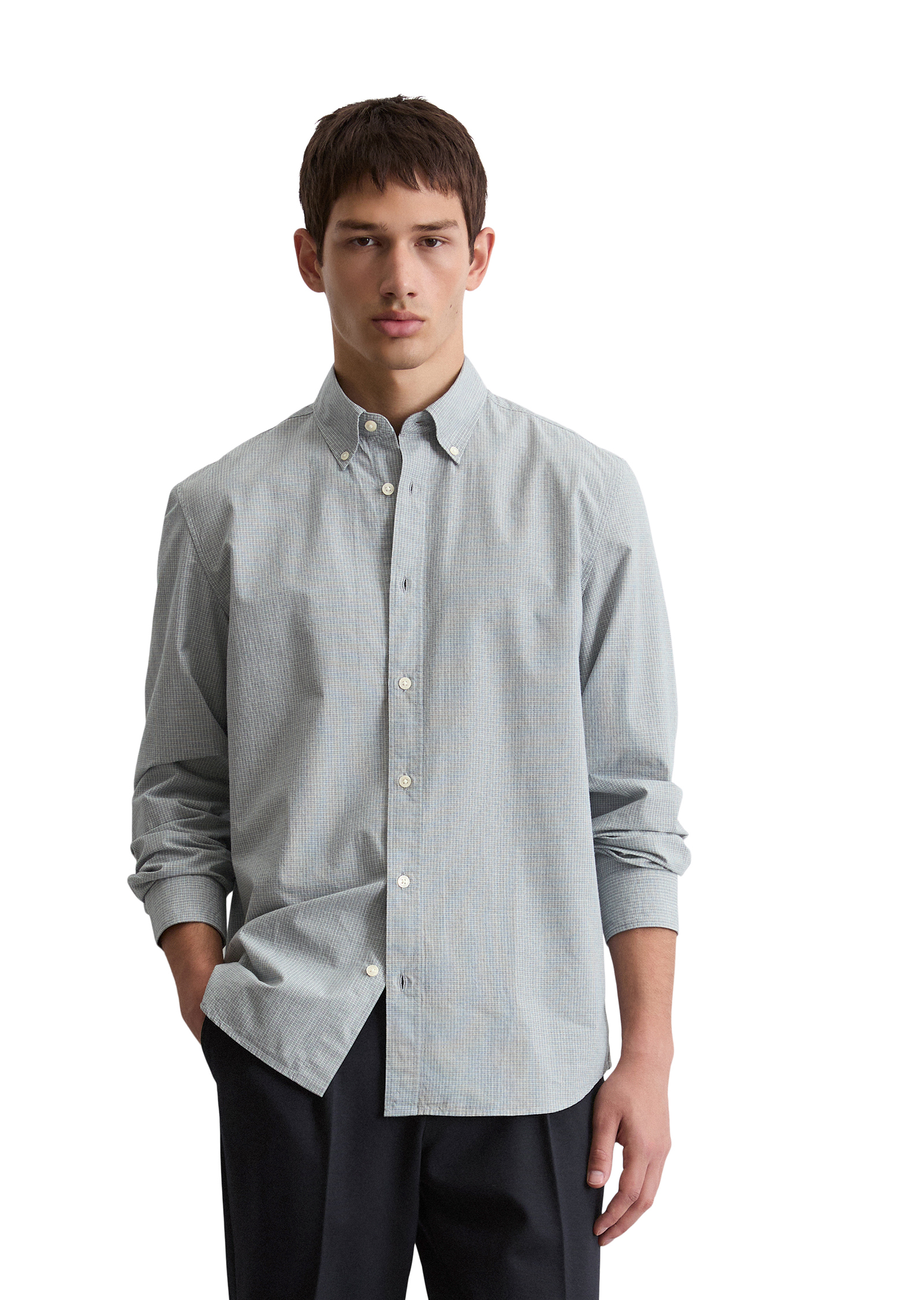 Chemise à col boutonné regular avec un fin motif à carreaux, MARC O'POLO