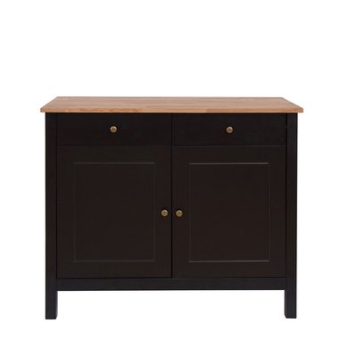 2 Doors and 2 Drawers Black Sideboard with Oiled Wood Top SO'HOME