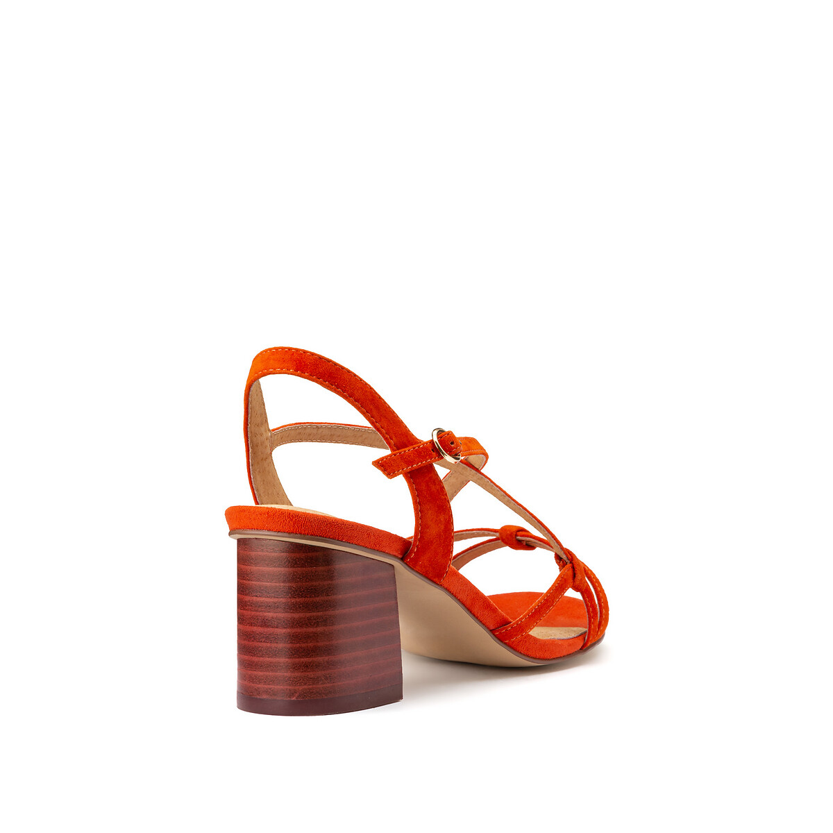 Suede block heel sandals with crossover straps orange La Redoute 