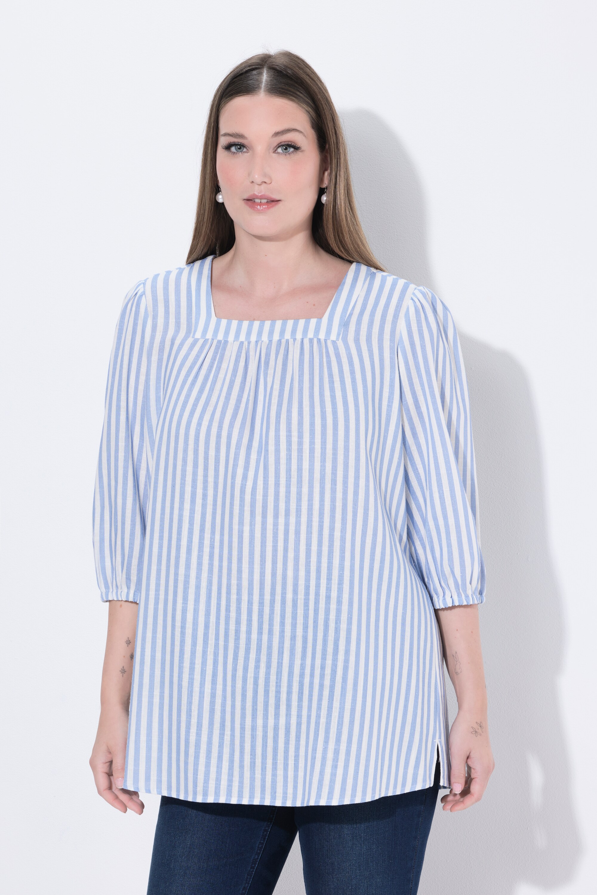 Blouse en lin mélangé à rayures, ULLA POPKEN