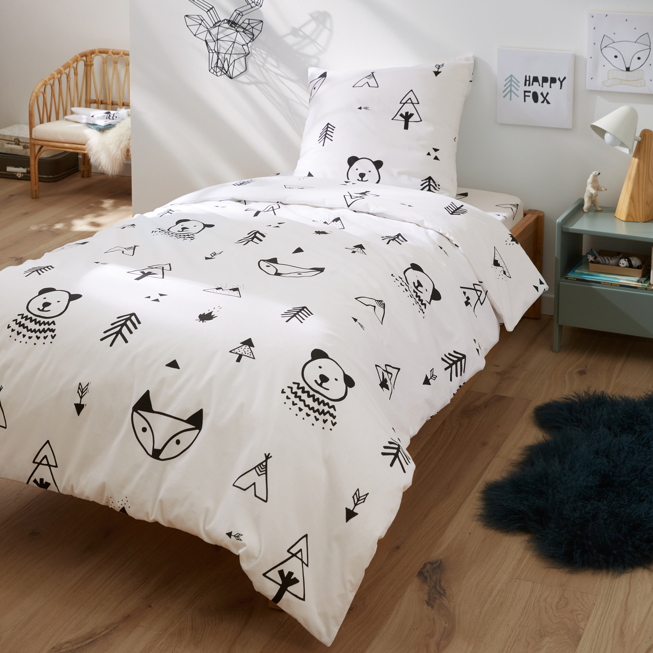 Forest Camp Printed Cotton Duvet Cover, Forest Print Duvet Cover
