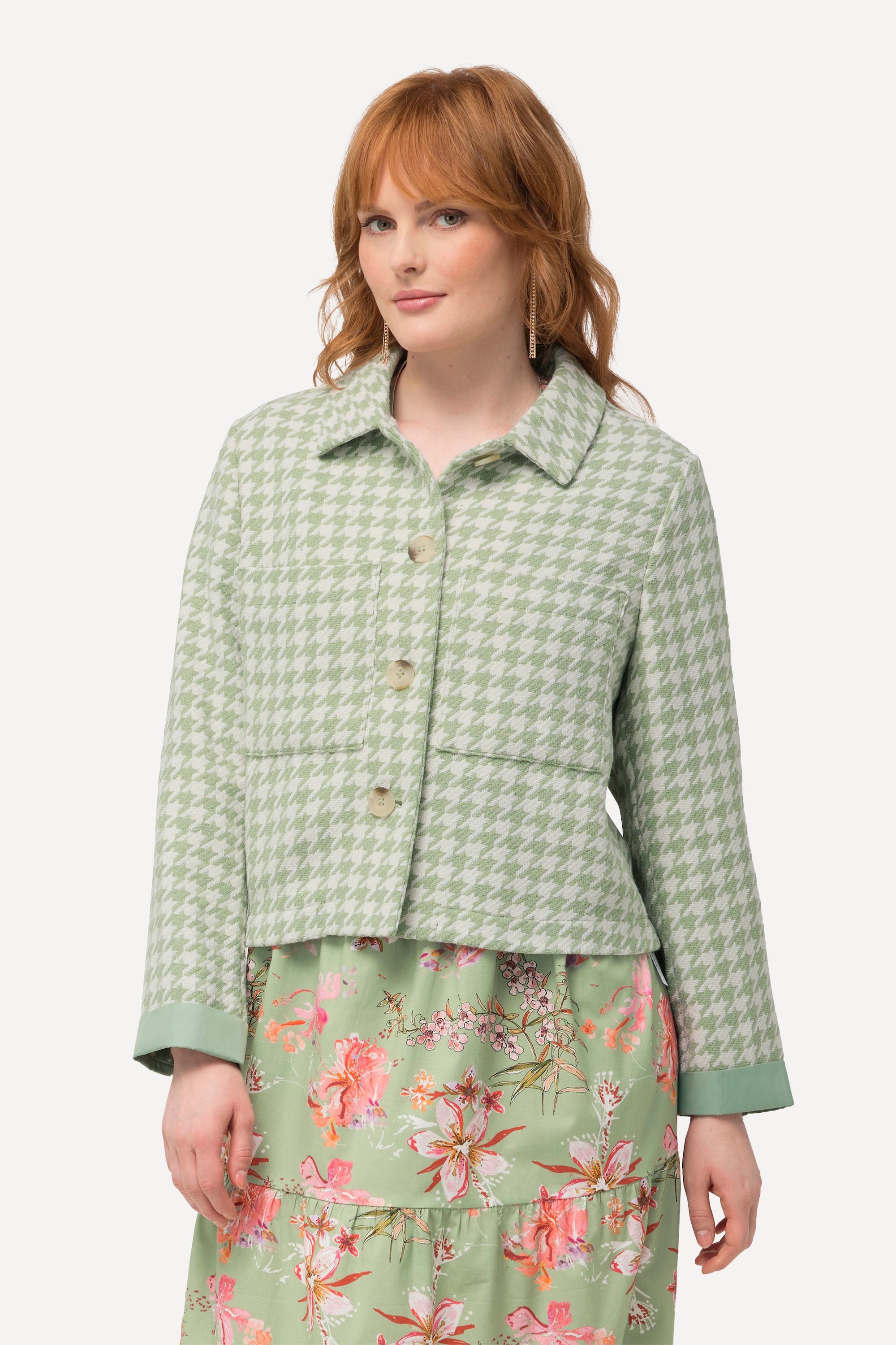 Veste à motif pied-de-poule, col chemise, ULLA POPKEN