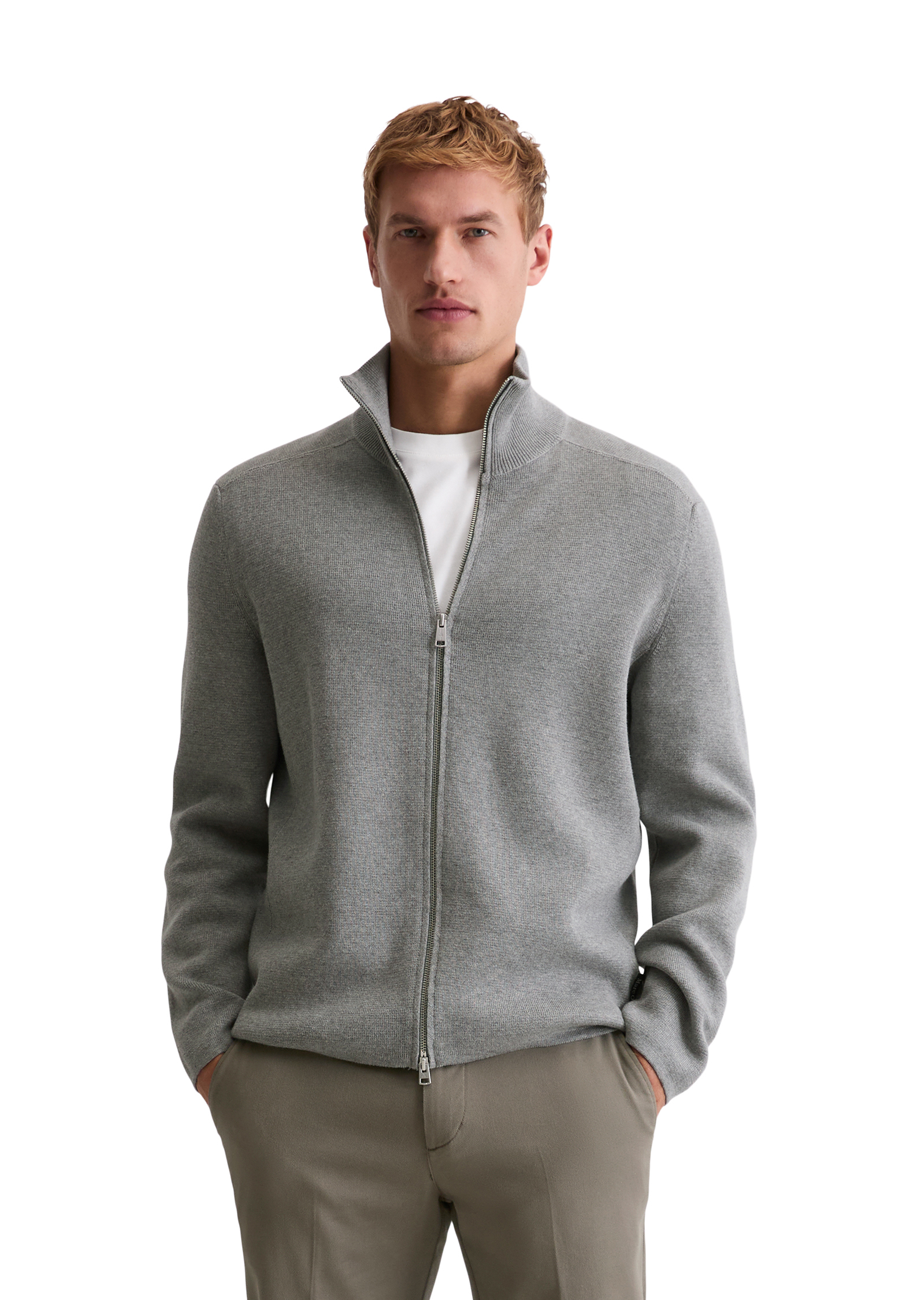 Cardigan zippé regular en pur coton bio, MARC O'POLO