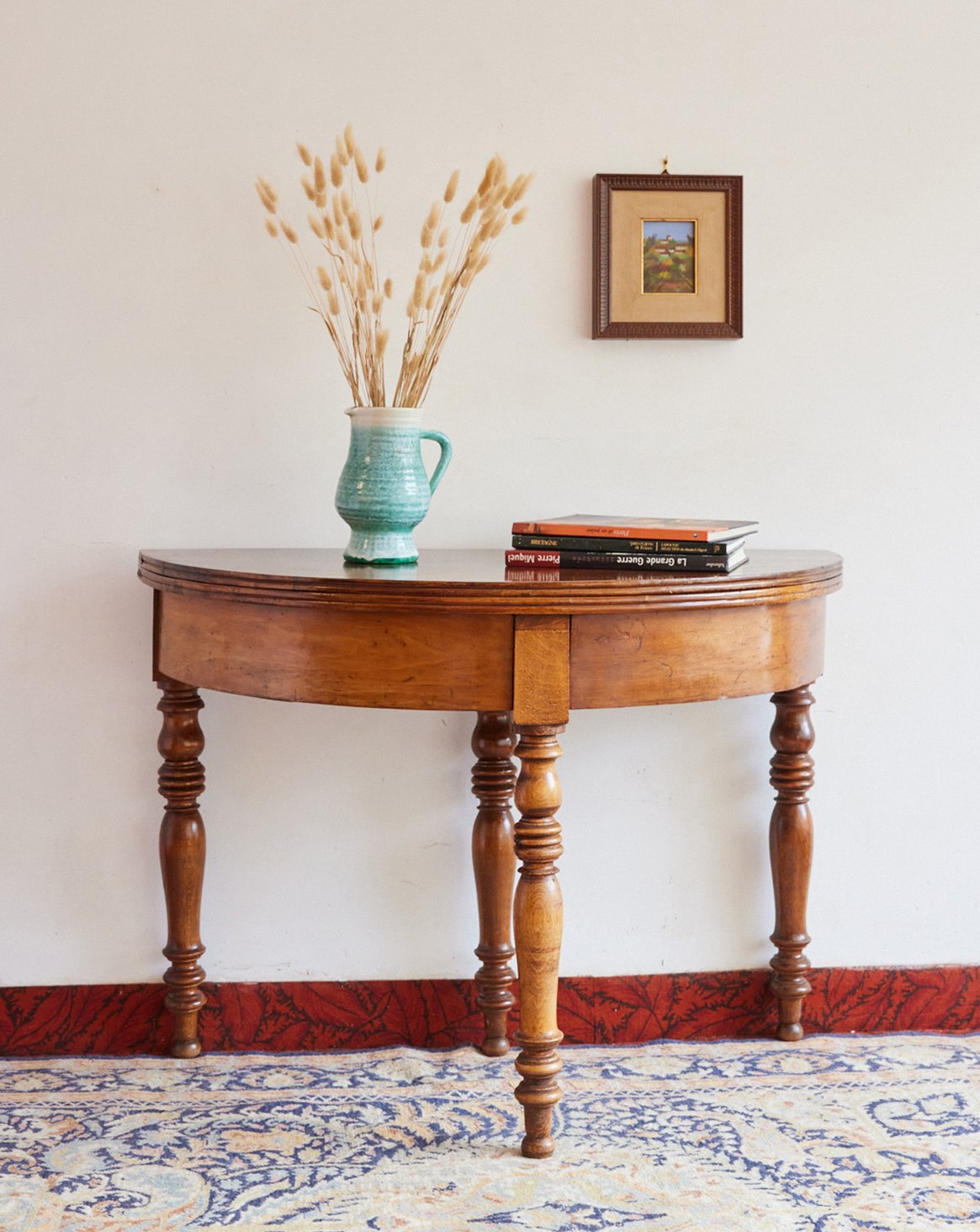 Table d'appoint demi-lune en bois Francine N°1633 - Bon état, DEBONGOUT