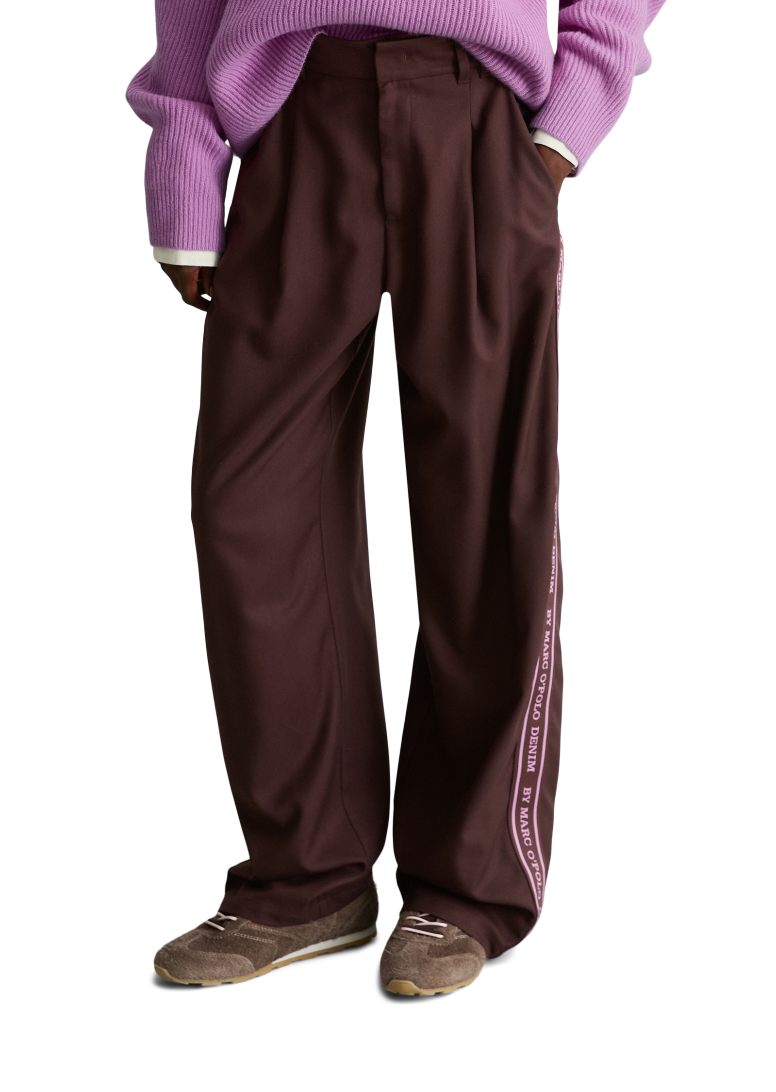 Pantalon avec bandeau logo large en mélange polyester-viscose, MARC O’POLO DENIM
