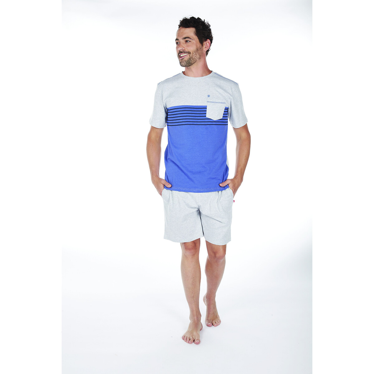 Cotton short pyjamas with crew neck 