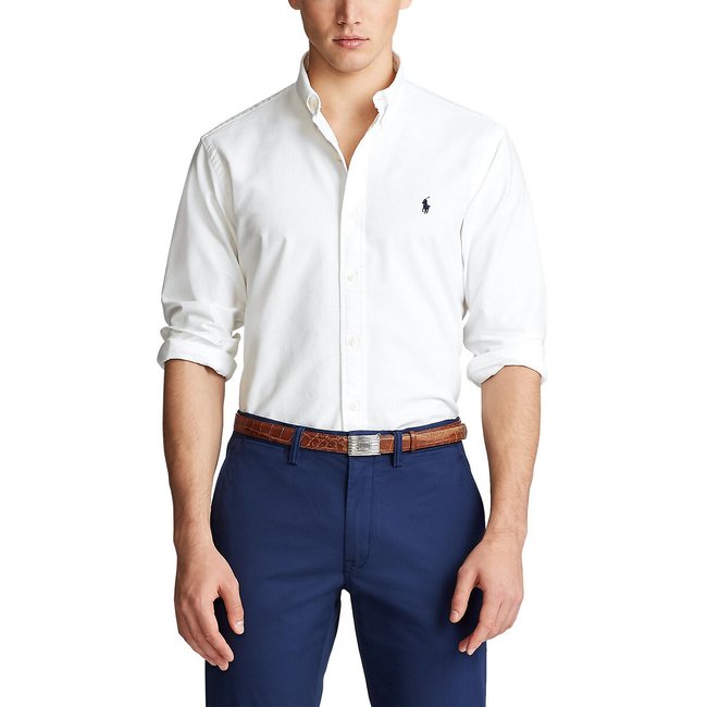 Camisa recta custom fit Oxford blanco <span itemprop=
