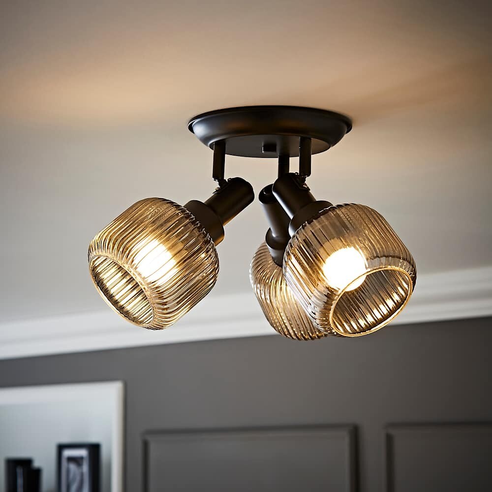Conrad 3-Light Ribbed Glass Flush Ceiling Light, SO'HOME