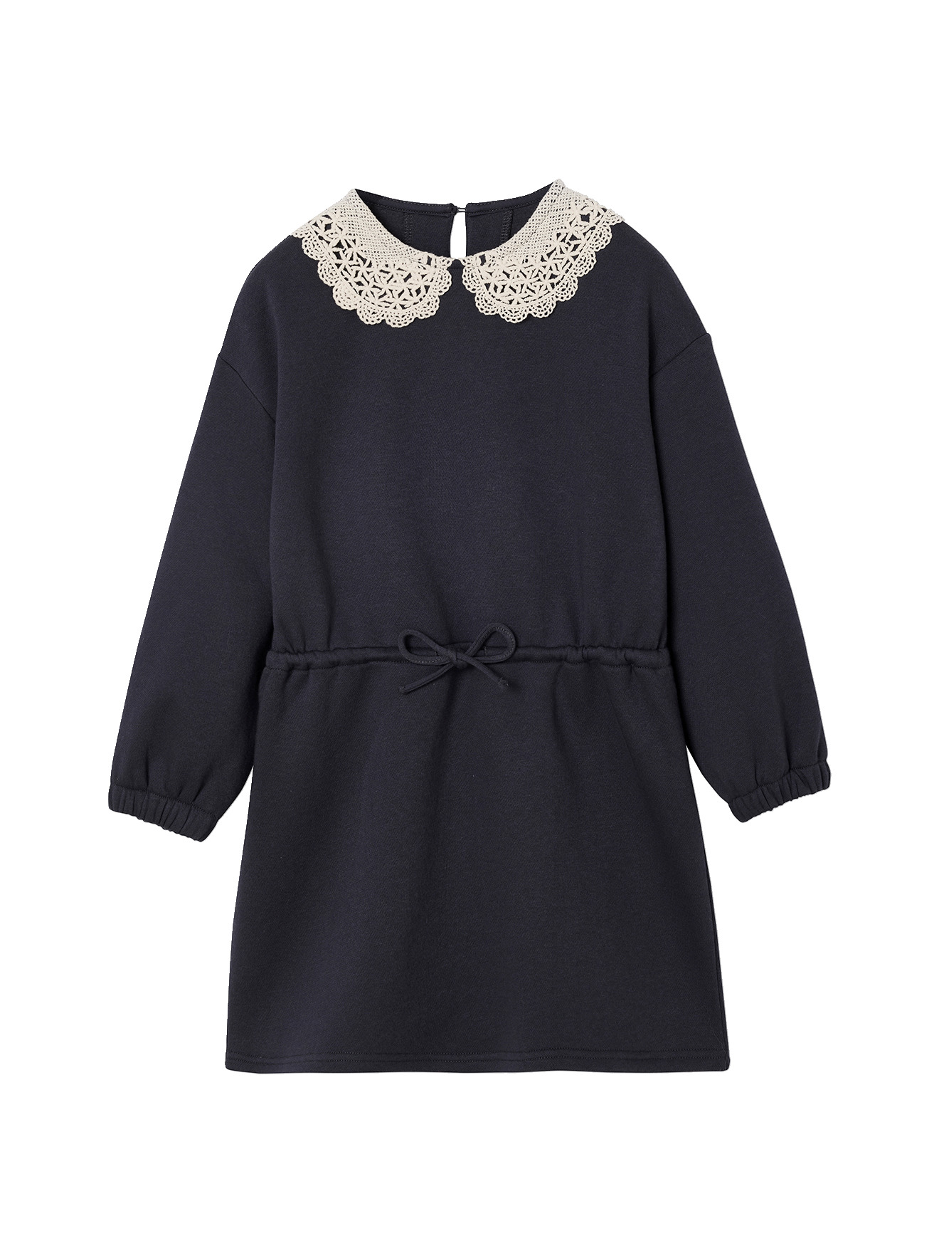 Robe molleton col en macramé, VERTBAUDET