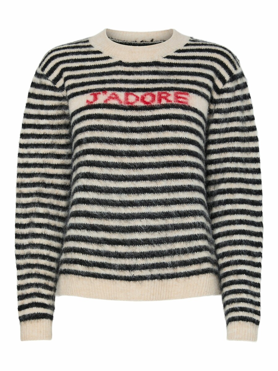 Pull girocollo a maniche lunghe a righe, PIECES