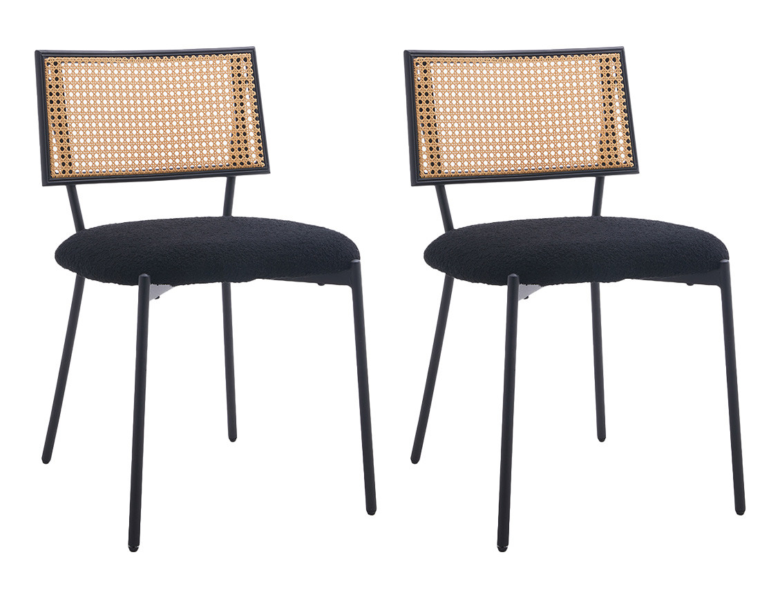 Lot de 2 chaises cannage tissu bouclette, LUCIANO, BEST MOBILIER
