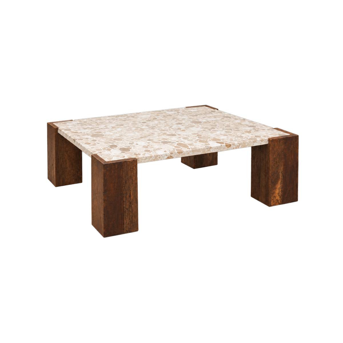 Table basse carrée en bois recyclé et marbre CAPUCINE, MADE IN MEUBLES