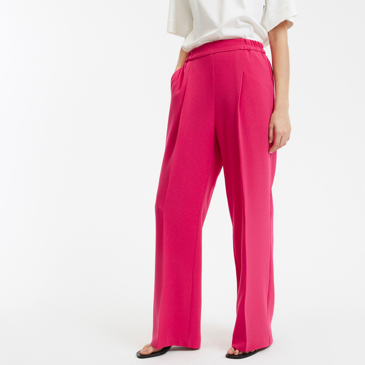 Crêpe Wide Leg Trousers, Length 31", LA REDOUTE COLLECTIONS