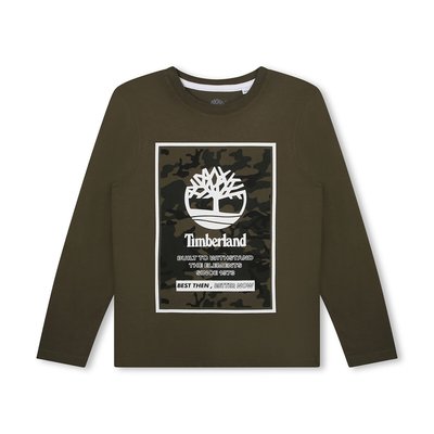 Logo Print T-Shirt in Jersey Cotton with Long Sleeves TIMBERLAND