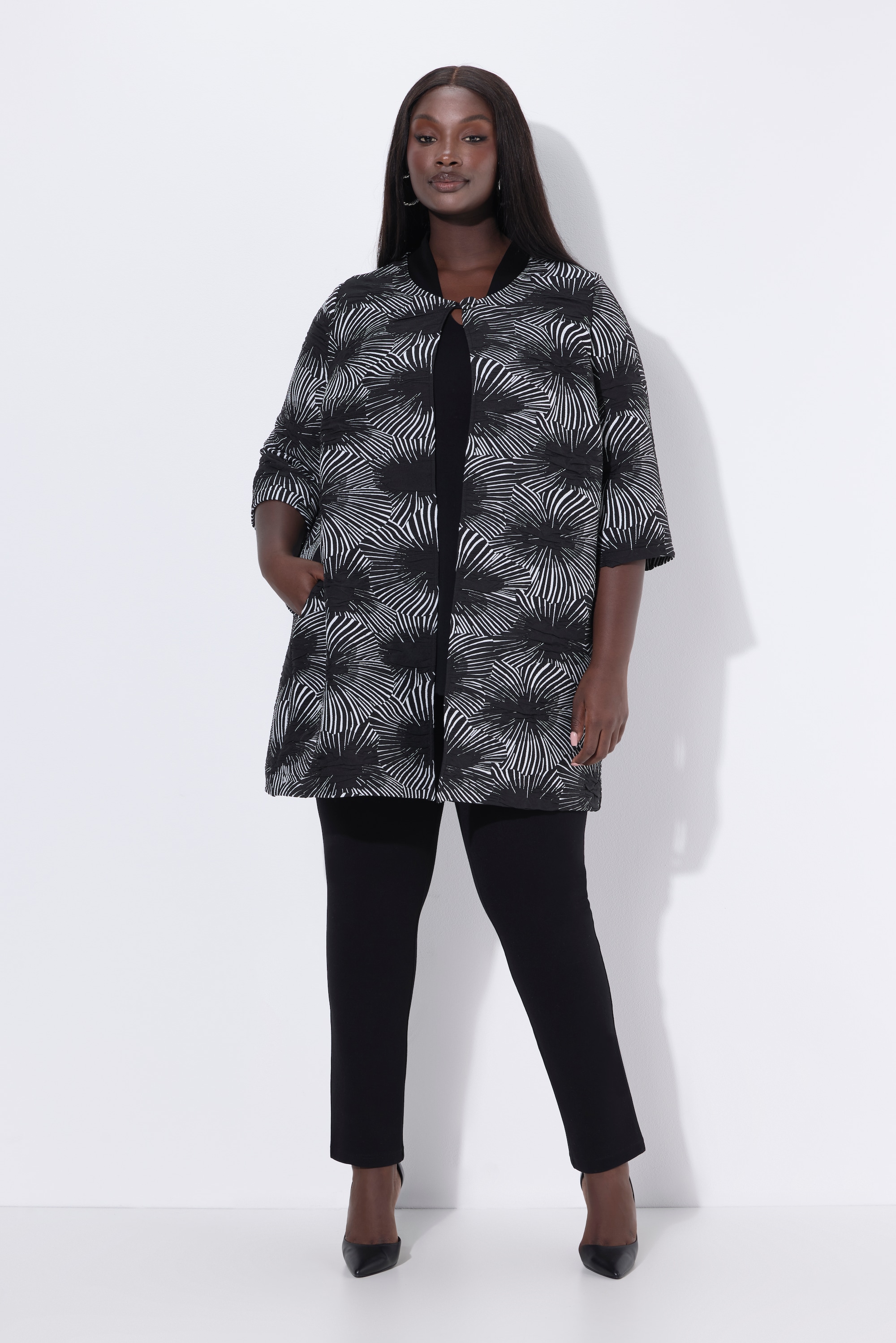 Veste jacquard à col rond et manches 3/4, ULLA POPKEN