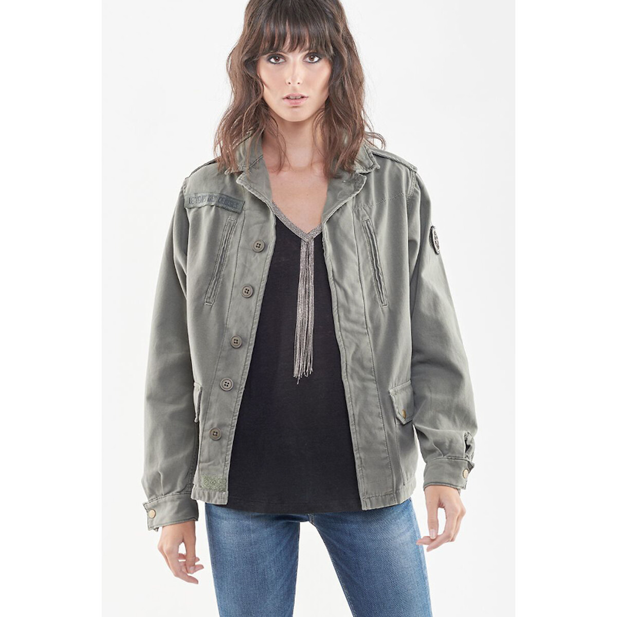 Cotton military jacket, khaki, Le Temps Des Cerises | La Redoute