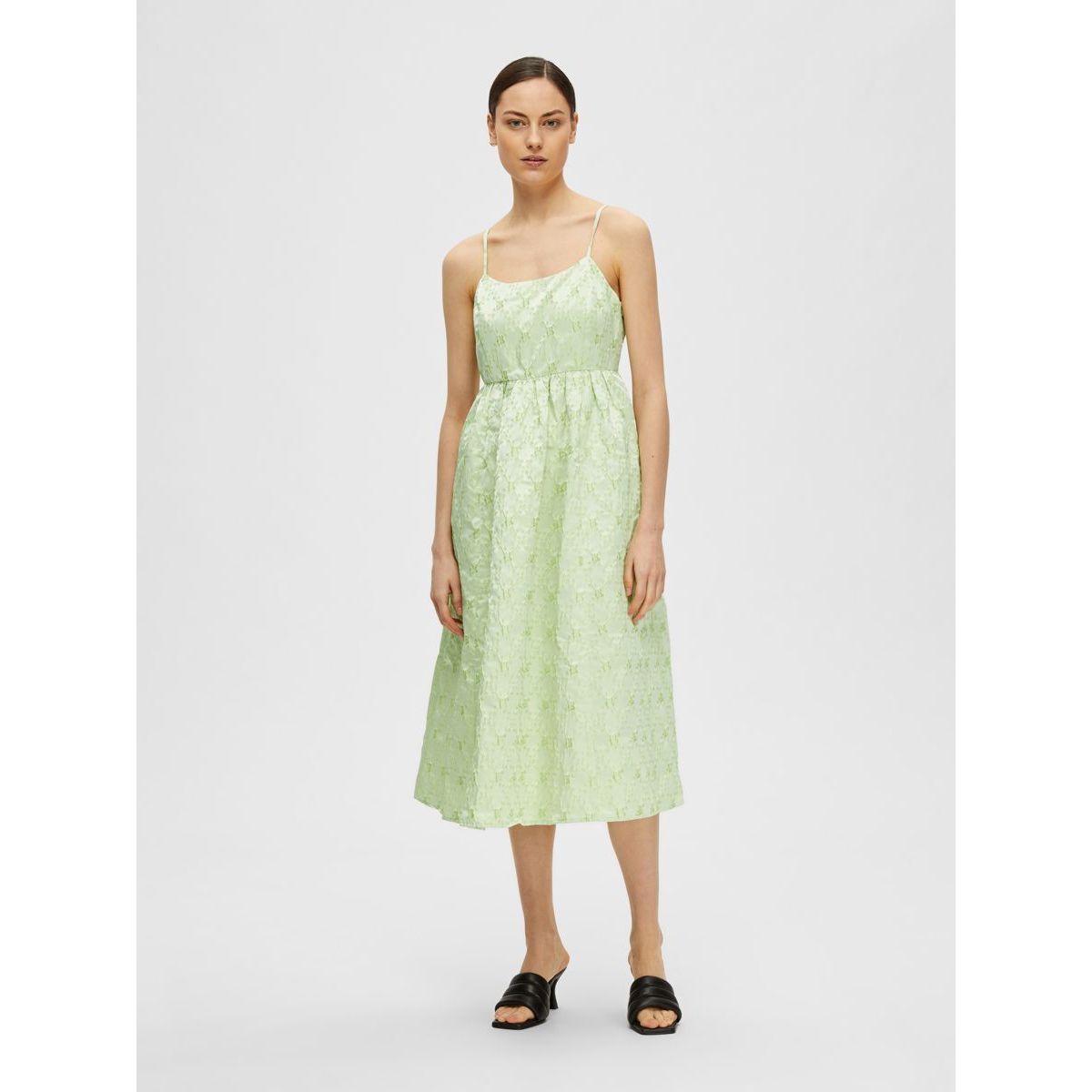 Robe mi longue petite brocade absinthe green Selected Femme La