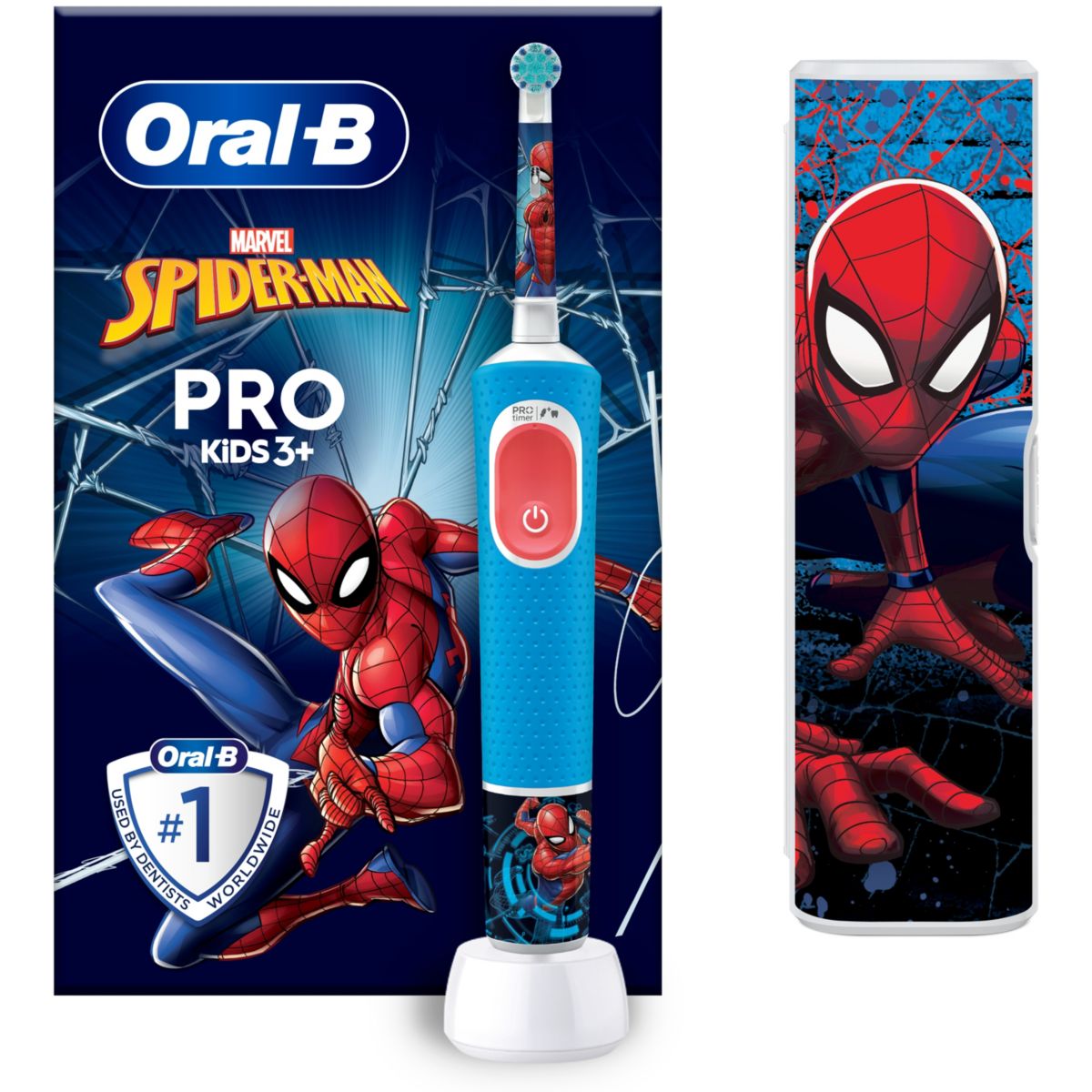 Brosse à dents électrique Vitality Pro Kids Spiderman + Etui de voyage, ORAL B