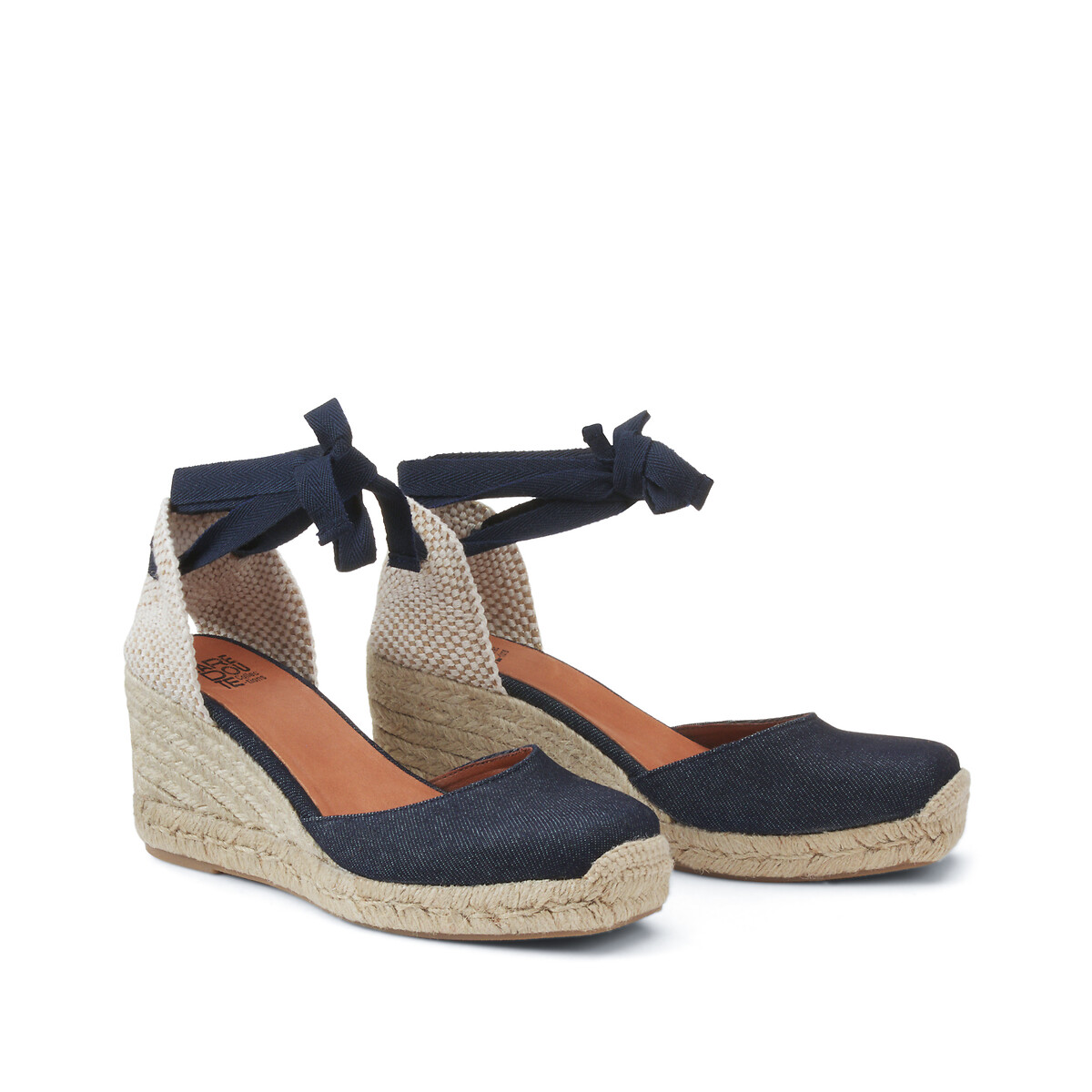 Espadrilles a talon compense lacage cheville denim La Redoute Collections La Redoute