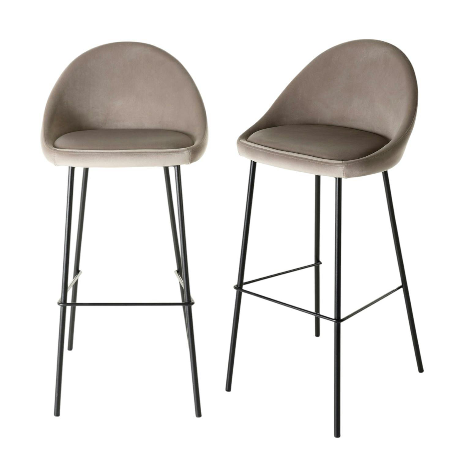 Lot de 2 chaises de bar vintage tissu velours beige TIM, PIER IMPORT