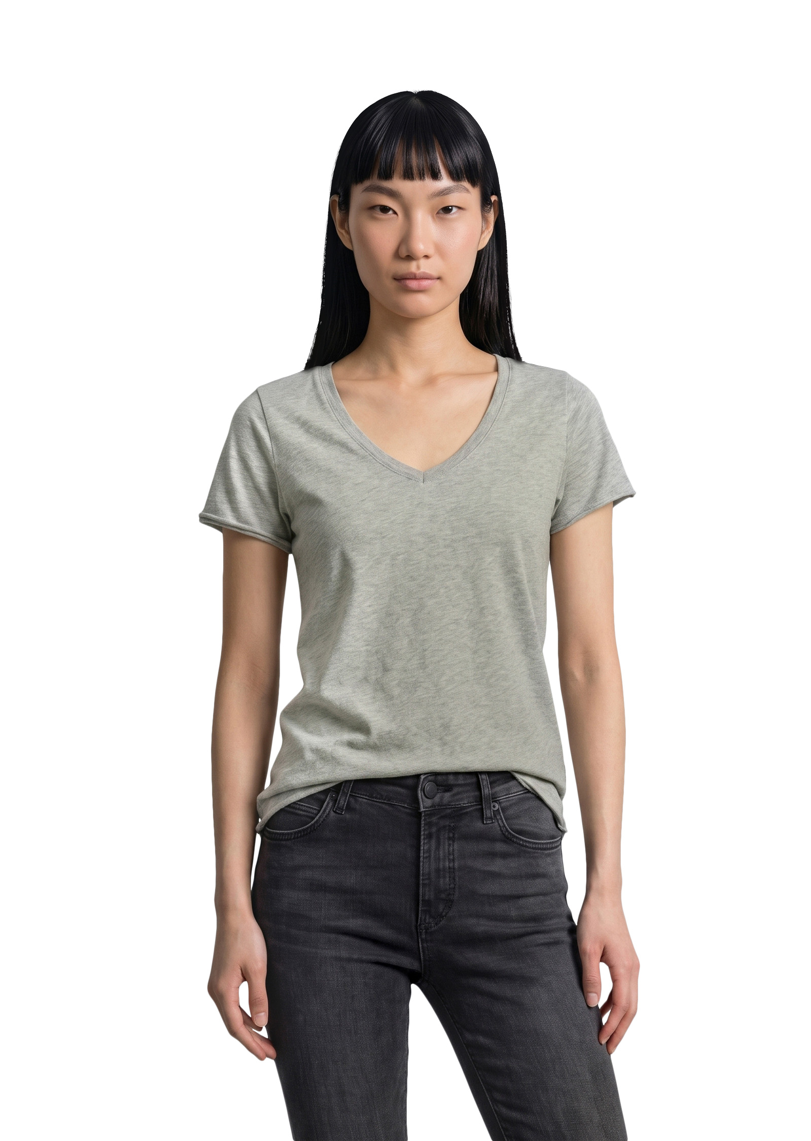 T-shirt classique à encolure en V en Organic Cotton Slub Jersey, MARC O’POLO DENIM