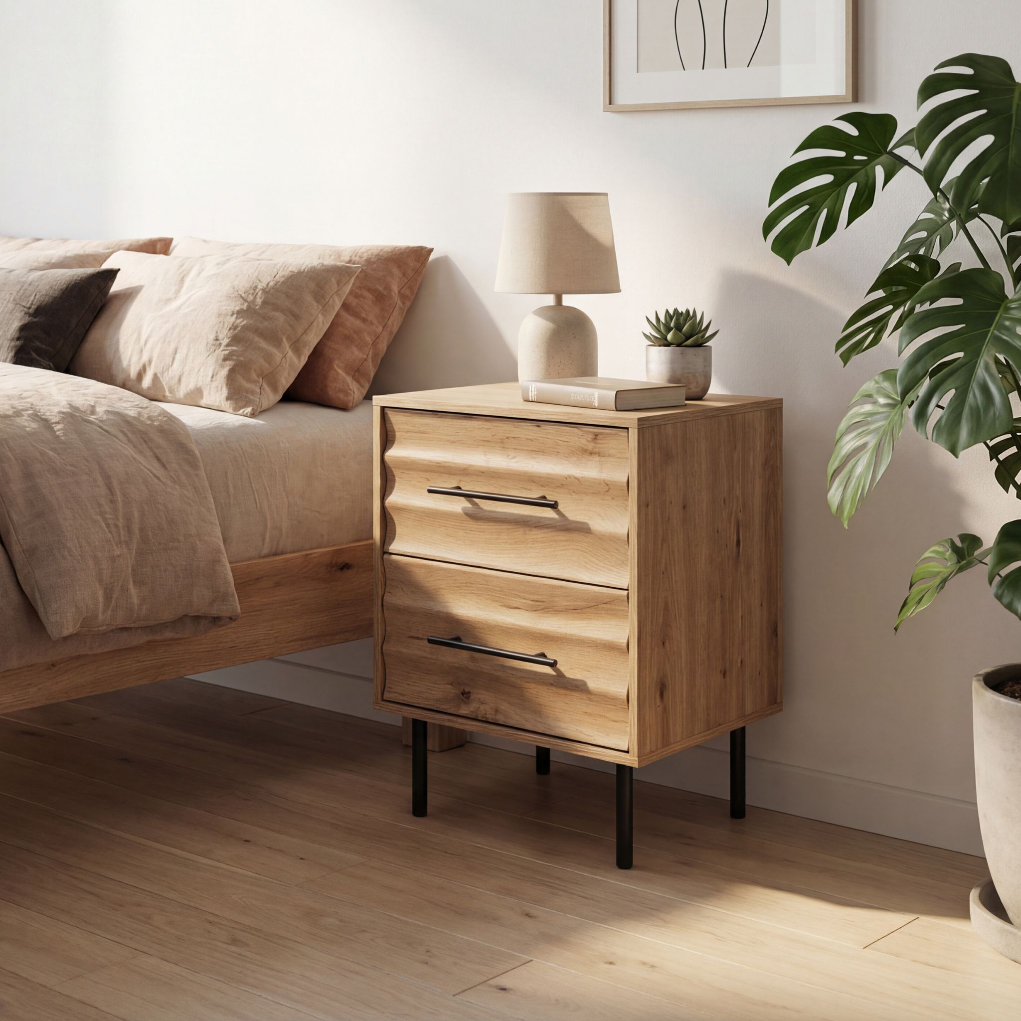 Chevet bois et métal avec tiroirs design, TERRE DE NUIT