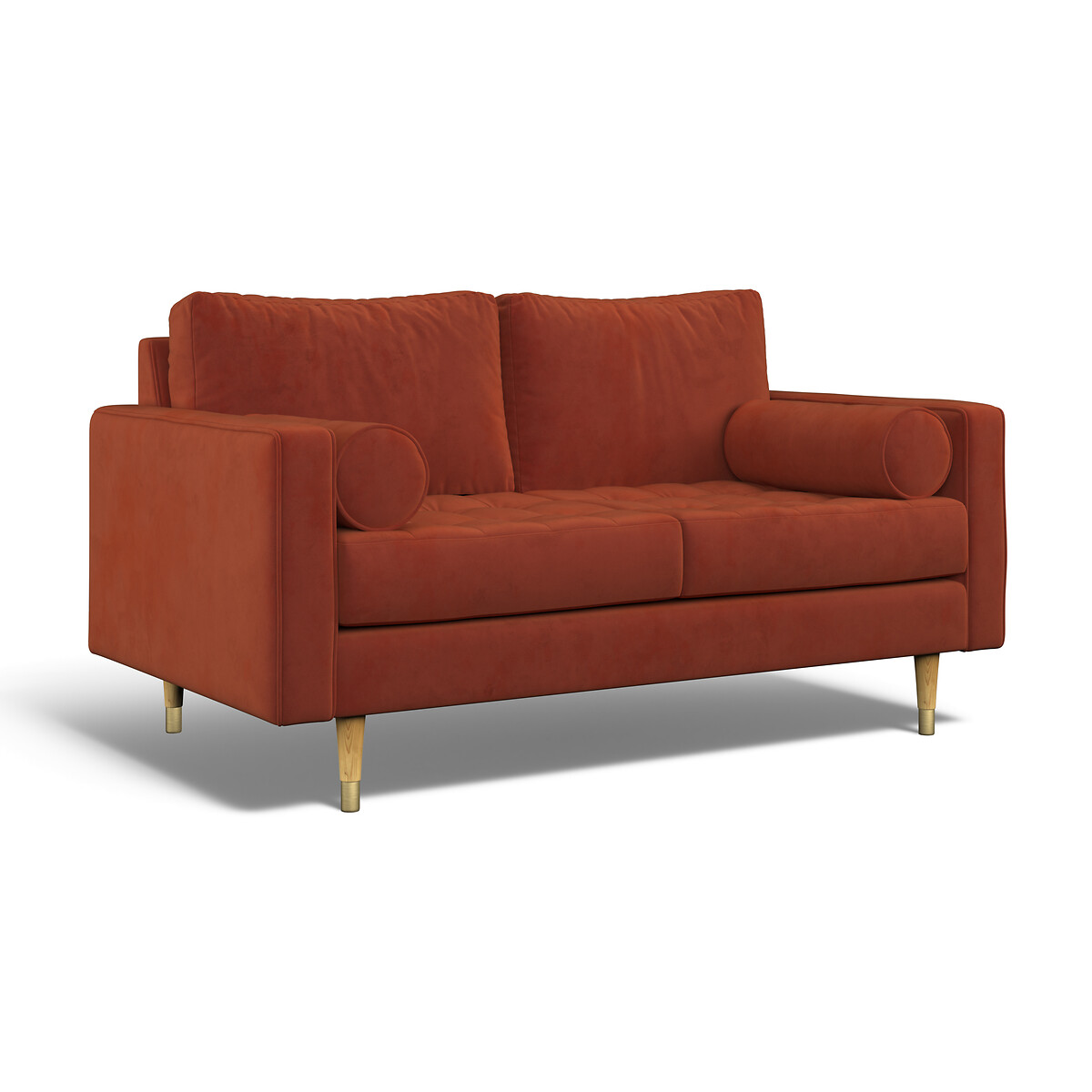 Coco mid century velvet 2 seater sofa with natural wood legs So
